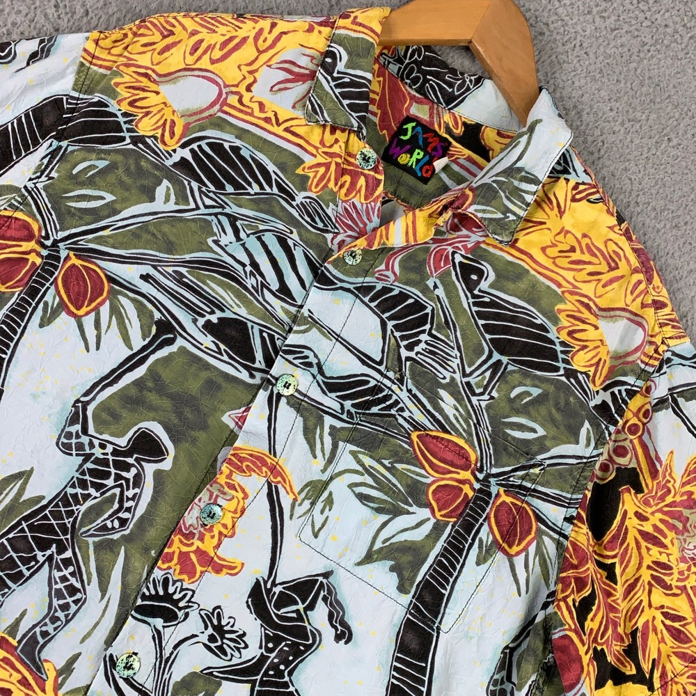 Jams World Shirt Mens Medium Multicolor Tribal Tropical Short Sleeve Button Down
